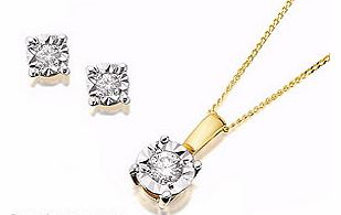 9ct Gold Diamond Solitaire Pendant And Earring
