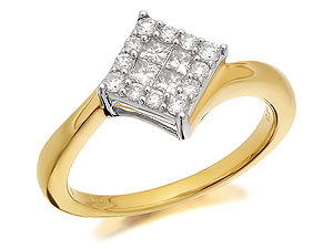 9ct Gold Diamond Square Cluster Ring 0.33ct -