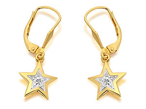 9ct Gold Diamond Star Earrings 25mm drop - 071221