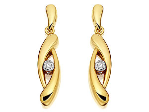 9ct Gold Diamond Swirl Drop Earrings 24mm -