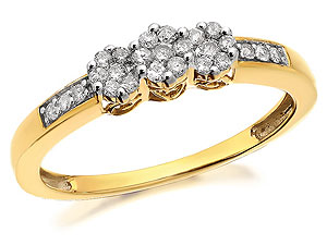 9ct Gold Diamond Trilogy Cluster Ring 0.25ct -