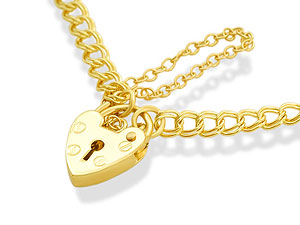 9ct gold Double Curb Bracelet and Heart Padlock
