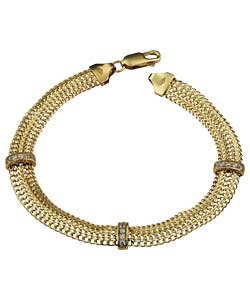 9ct Gold Double Curb Cubic Zirconia Set Bracelet