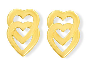 9ct gold Double Heart Andralok Stud Earrings