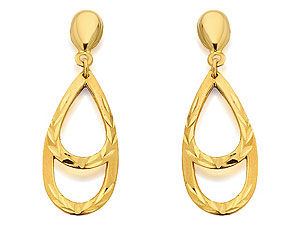 9ct Gold Double Loop Drop Earrings 28mm drop -