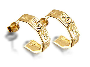 9ct gold Embossed Scroll Half Hoop Earrings 072626