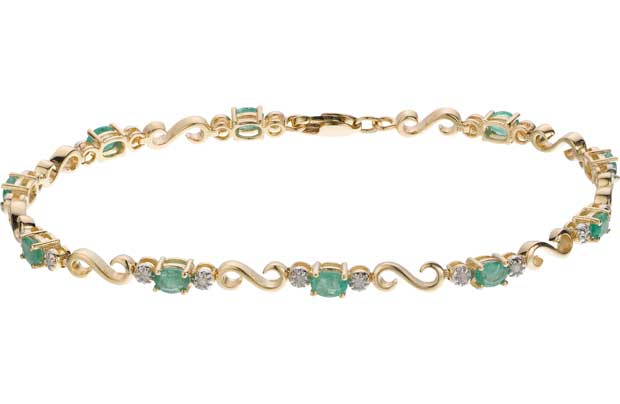 9ct Gold Emerald and 0.1ct Diamond Bracelet
