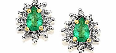 9ct Gold Emerald And Diamond Cluster Earrings
