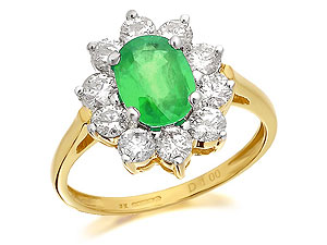 9ct Gold Emerald And Diamond Cluster Ring 1ct -