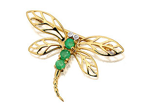 9ct Gold Emerald And Diamond Dragonfly Brooch -
