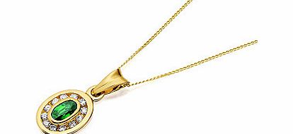 9ct Gold Emerald And Diamond Oval Pendant And