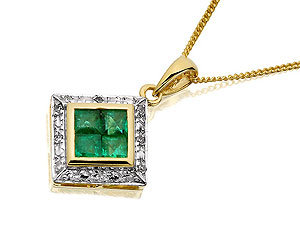 9ct gold Emerald and Diamond Pendant and Chain 049716