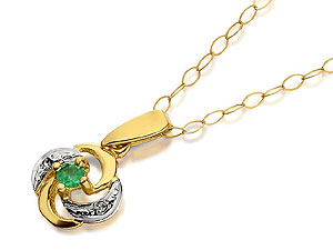 9ct Gold Emerald And Diamond Swirl Pendant And