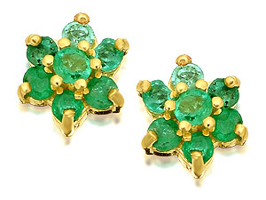9ct Gold Emerald Cluster Earrings 7mm - 070493
