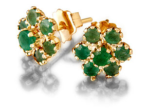 9ct gold Emerald Cluster Stud Earrings 070589