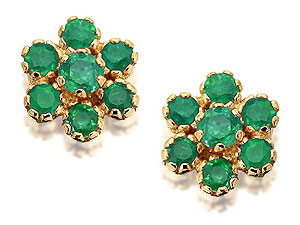9ct Gold Emerald Cluster Stud Earrings 7mm -