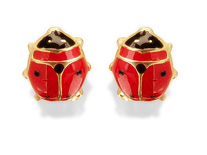 9ct gold Enamel Ladybird Stud Earrings 070748