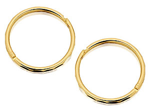 9ct Gold Faceted Edge Hinged Hoop Earrings 12mm