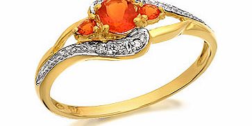 9ct Gold Fire Opal And Diamond Crossover Ring -