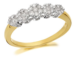 9ct Gold Five Daisy Diamond Cluster Ring 0.33ct