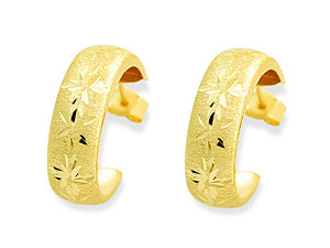 9ct Gold Frosted Half Hoop Earrings - 072665