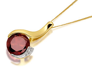9ct Gold Garnet And Diamond Curl Pendant And