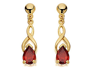 9ct Gold Garnet Drop Earrings - 071849