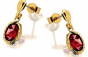 9ct Gold Garnet Drop Earrings 15mm drop - 071801