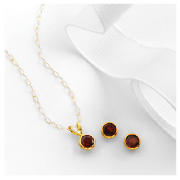 9ct gold garnet earring and pendant set