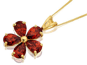 9ct Gold Garnet Flower Pendant And Chain - 188181