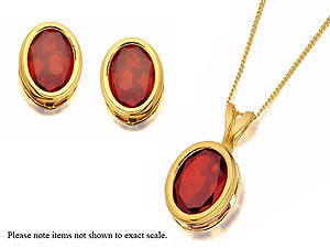 9ct Gold Garnet Pendant and Earring Set - 193383