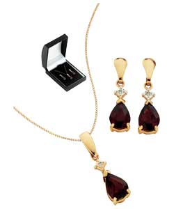 9ct gold Garnet Teardrop Pendant and Earrings Set