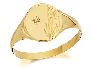 9ct Gold Gents Diamond Oval Signet Ring - 183926