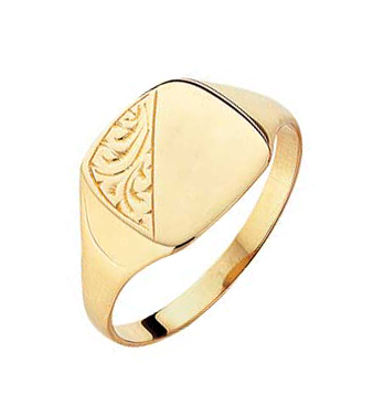 9ct Gold Gents Embossed Cushion Personalised Signet Ring