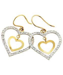 9ct gold Glitter Heart Drop Earrings