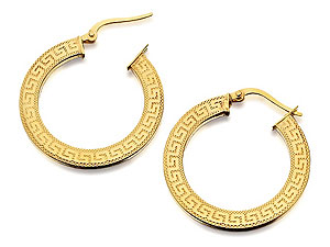 9ct Gold Greek Key Hoop Earings 28mm - 074153