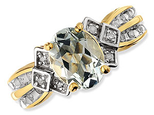 9ct gold Green Amethyst and Diamond Ring 048429-J