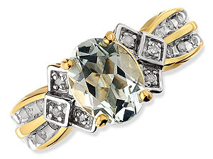9ct gold Green Amethyst and Diamond Ring 048429