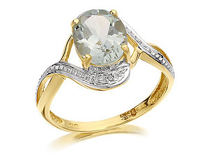 9ct gold Green Amethyst and Diamond Ring 180320-O