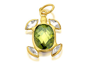9ct Gold Green And White Cubic Zirconia Turtle