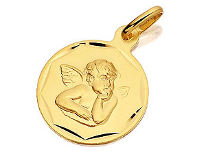 9ct Gold Guardian Angel Medallion 15mm - 075396