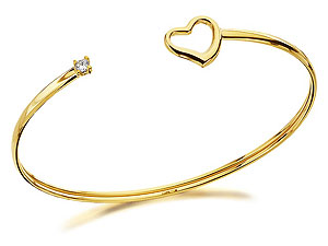 9ct Gold Heart And Cubic Zirconia Torc Bangle -