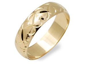 9ct gold Heart Banded Brides Wedding Ring 184394-K