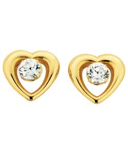 9ct Gold Heart Cubic Zirconia Stud Earrings