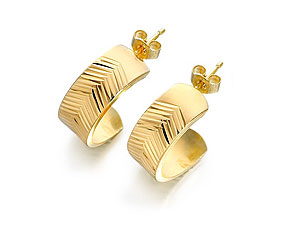 9ct Gold Herringbone Pattern Half Hoop Earrings