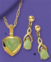 9ct gold Jade Heart Pendant And Earrings Offer