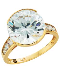 9ct Gold Large Cubic Zirconia Solitaire Ring