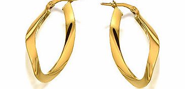 9ct Gold Large Twist Oval Hoop Earrings 30mm -