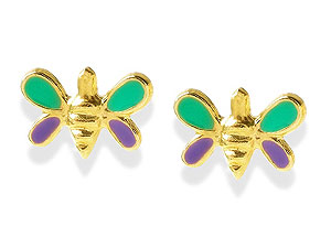 9ct Gold Lilac And Green Enamel Butterfly