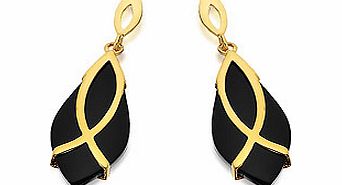 9ct Gold Marquise Onyx Loop Drop Earrings 28mm